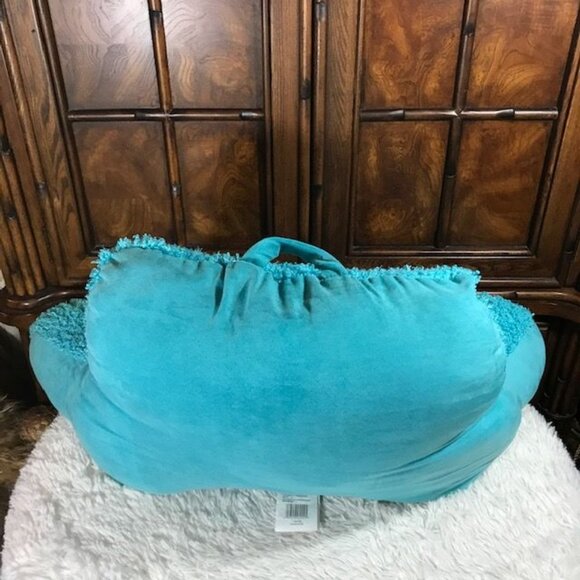 Aquamarine Turquoise Curly Faux Fur Back/Arm Rest & Square Throw Pillow Set - Picture 3 of 10